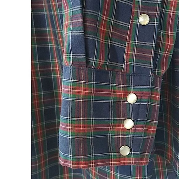 Vintage Karman Silver Collection Plaid Western Snap Shirt sz M - Picture 6 of 9